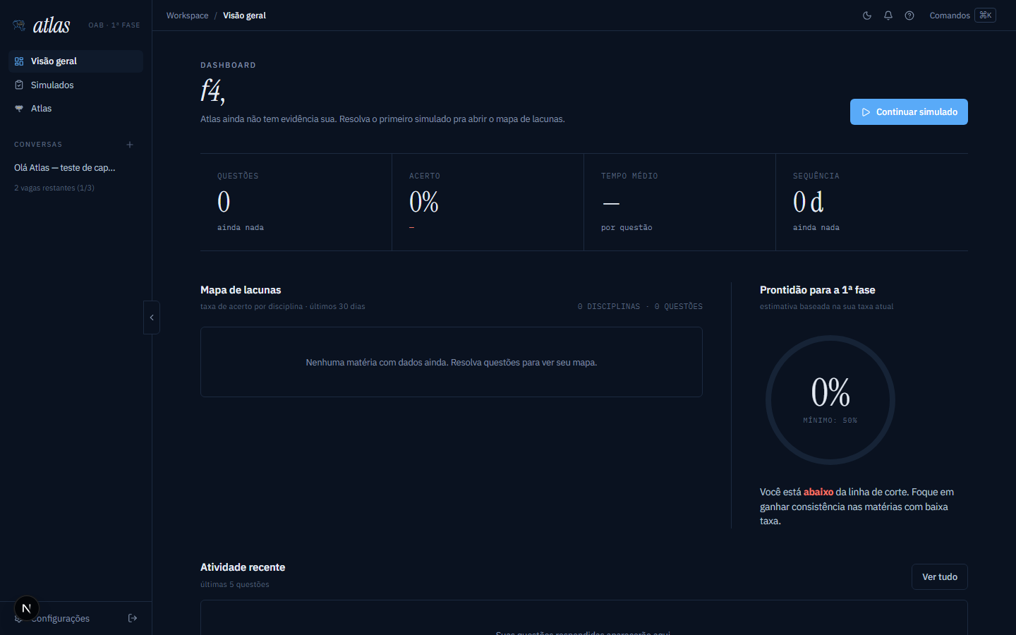 Dashboard do Atlas mostrando o mapa de lacunas por disciplina