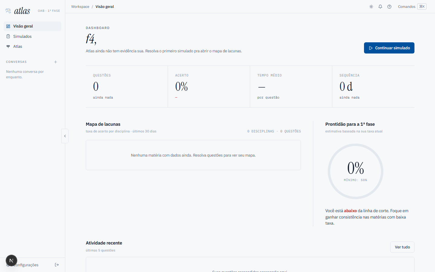 Dashboard do Atlas mostrando o mapa de lacunas por disciplina